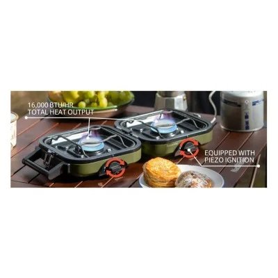 Naturehike Double Burner Folding Gas Stove - Army Green